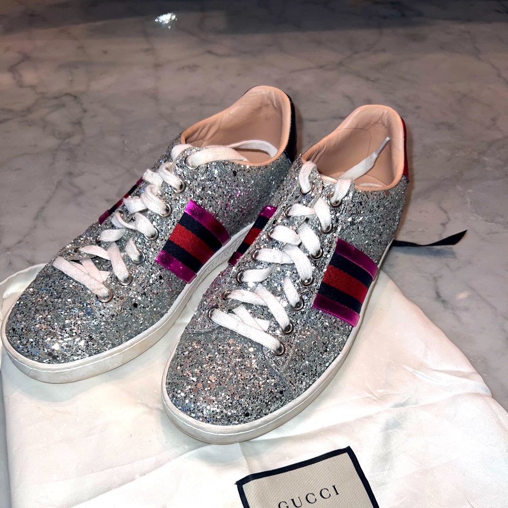 GUCCI Ace glitter sneakers with dust bag size 34.5 (5)